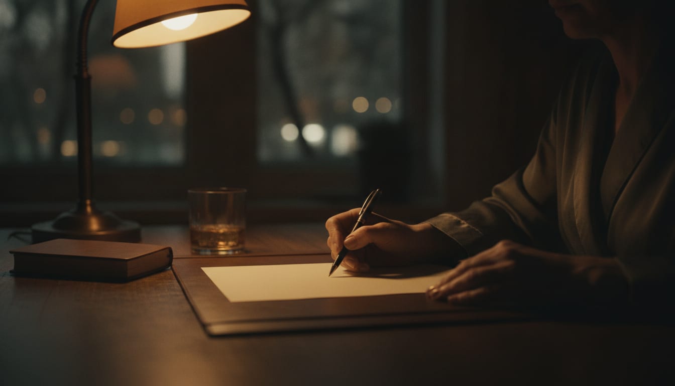 Main tenant un stylo au-dessus d’une feuille vierge, cadrage serré